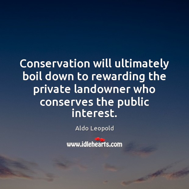 Conservation will ultimately boil down to rewarding the private landowner who conserves Aldo Leopold Picture Quote