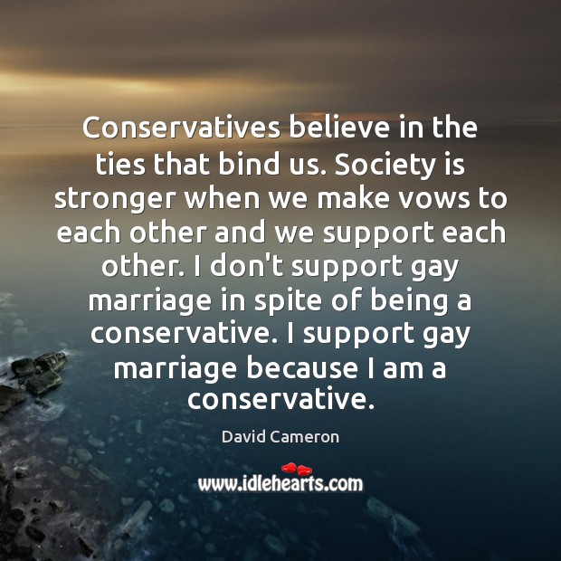 Conservatives believe in the ties that bind us. Society is stronger when David Cameron Picture Quote