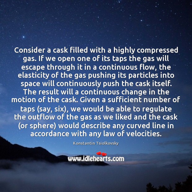 Consider a cask filled with a highly compressed gas. If we open Konstantin Tsiolkovsky Picture Quote