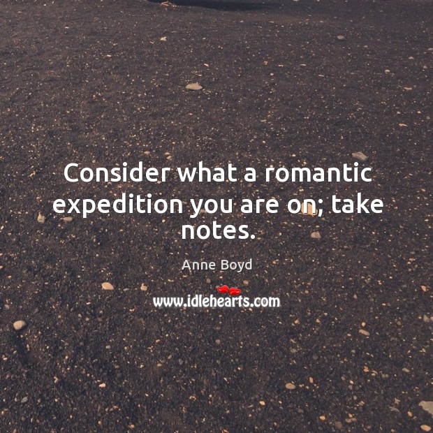 Consider what a romantic expedition you are on; take notes. Anne Boyd Picture Quote