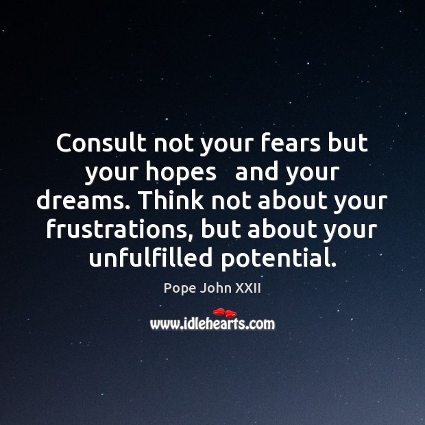 Consult not your fears but your hopes   and your dreams. Think not Image