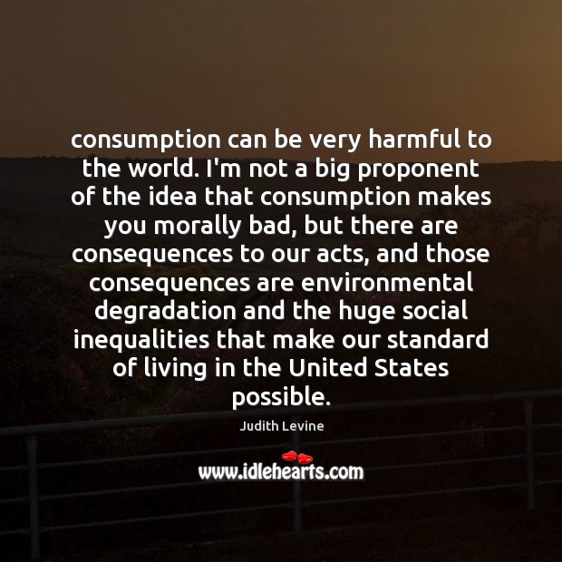 Consumption can be very harmful to the world. I’m not a big Judith Levine Picture Quote