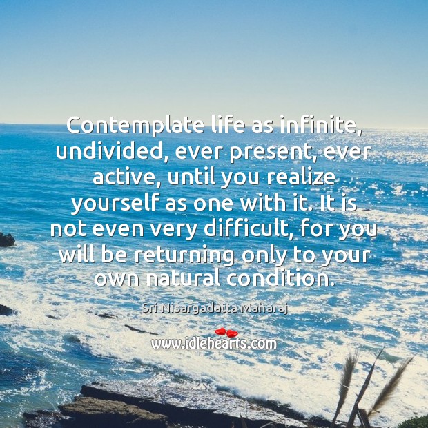 Contemplate life as infinite, undivided, ever present, ever active, until you realize Sri Nisargadatta Maharaj Picture Quote