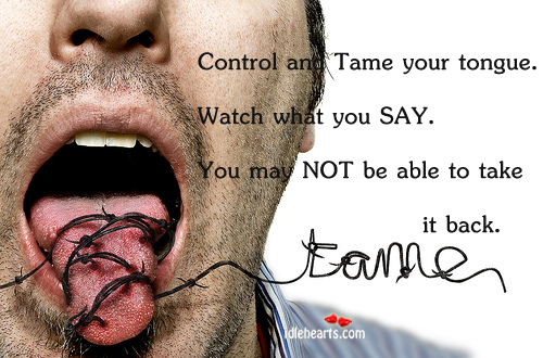 Control and tame your tongue. Watch what you say. Image