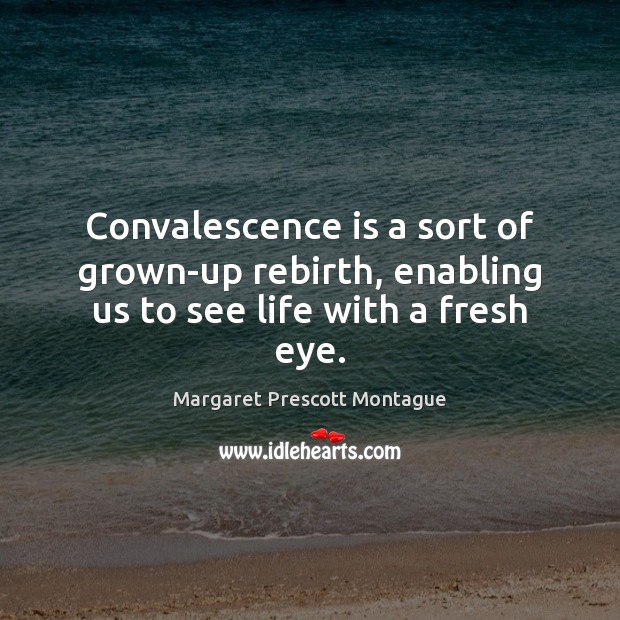 Convalescence is a sort of grown-up rebirth, enabling us to see life with a fresh eye. Margaret Prescott Montague Picture Quote