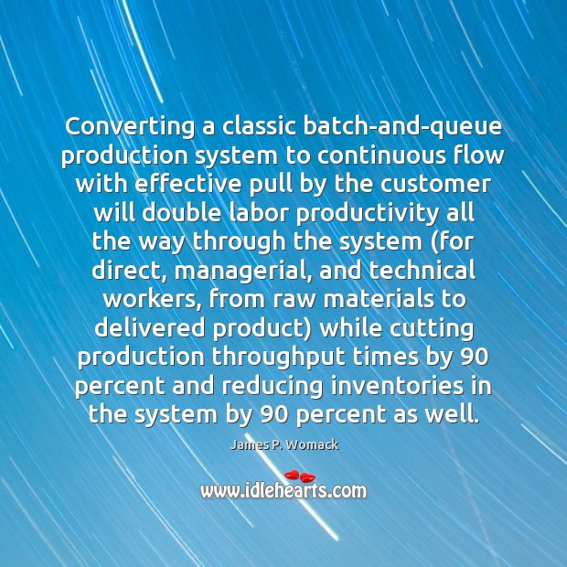 Converting a classic batch-and-queue production system to continuous flow with effective pull James P. Womack Picture Quote