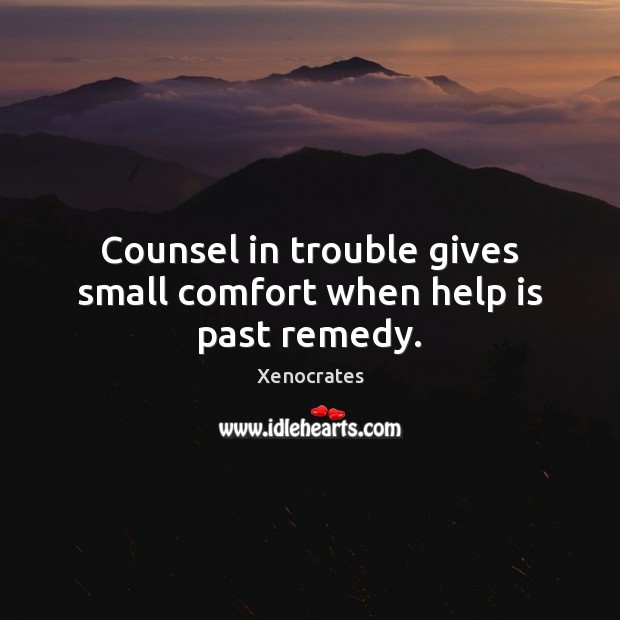 Counsel in trouble gives small comfort when help is past remedy. Image
