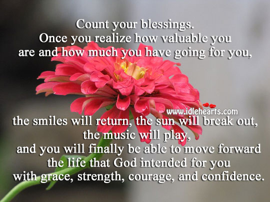Realize how valuable you are and count your blessings. Motivational Quotes Image