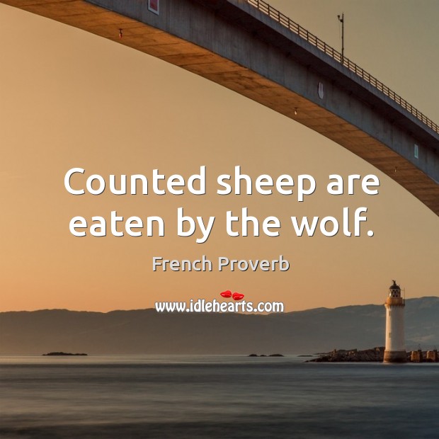 Counted sheep are eaten by the wolf. French Proverbs Image