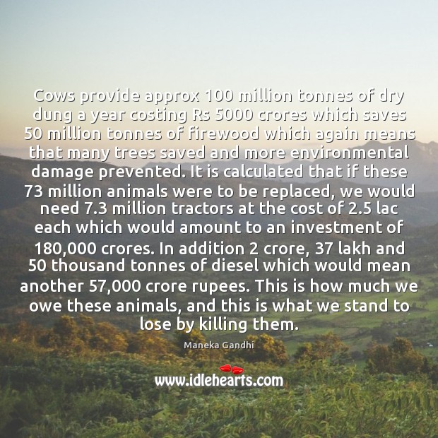 Cows provide approx 100 million tonnes of dry dung a year costing Rs 5000 Investment Quotes Image