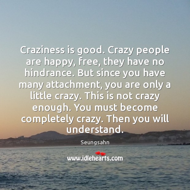 Craziness is good. Crazy people are happy, free, they have no hindrance. Seungsahn Picture Quote