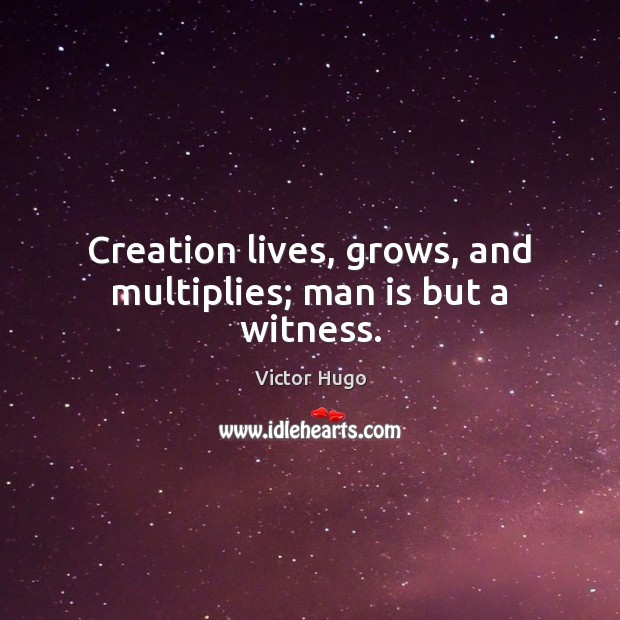 Creation lives, grows, and multiplies; man is but a witness. Victor Hugo Picture Quote
