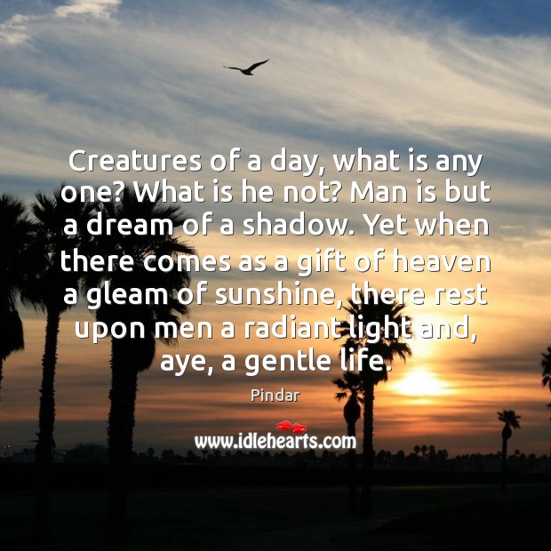 Creatures of a day, what is any one? What is he not? Pindar Picture Quote
