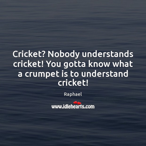 Cricket? Nobody understands cricket! You gotta know what a crumpet is to Raphael Picture Quote