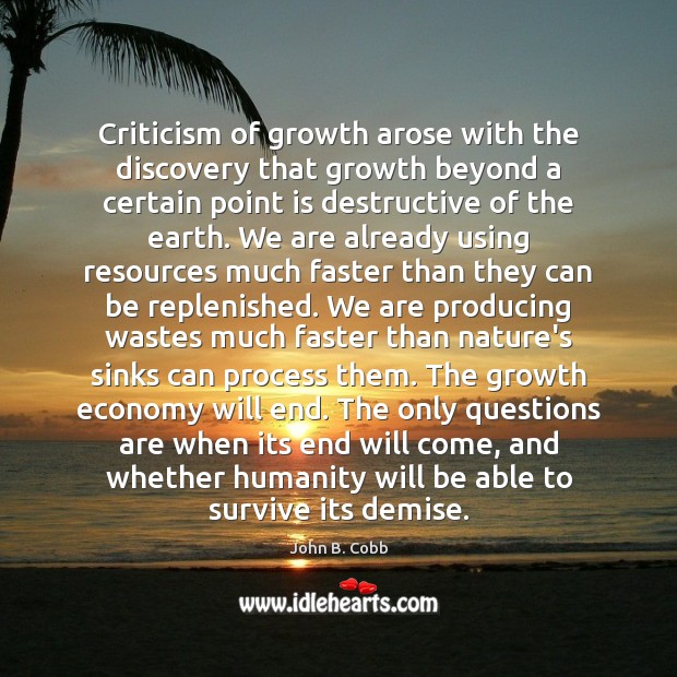 Criticism of growth arose with the discovery that growth beyond a certain John B. Cobb Picture Quote