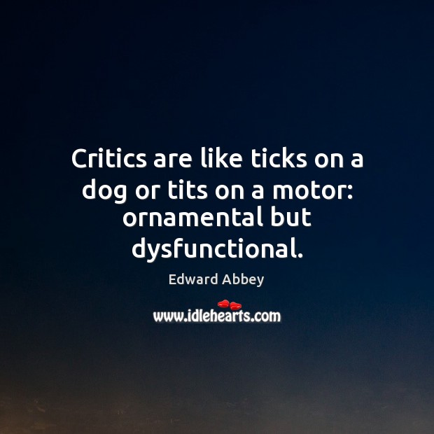 Critics are like ticks on a dog or tits on a motor: ornamental but dysfunctional. Image