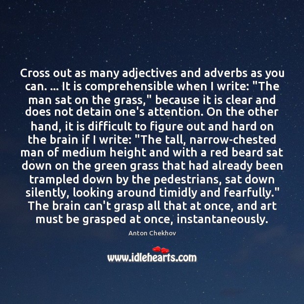 Cross out as many adjectives and adverbs as you can. … It is Image