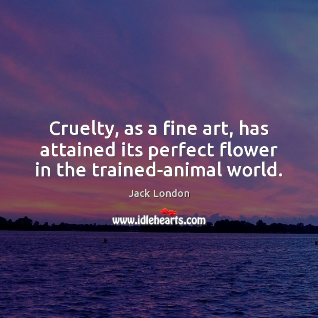 Cruelty, as a fine art, has attained its perfect flower in the trained-animal world. Jack London Picture Quote