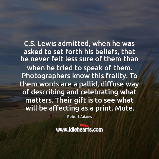 C.S. Lewis admitted, when he was asked to set forth his Robert Adams Picture Quote