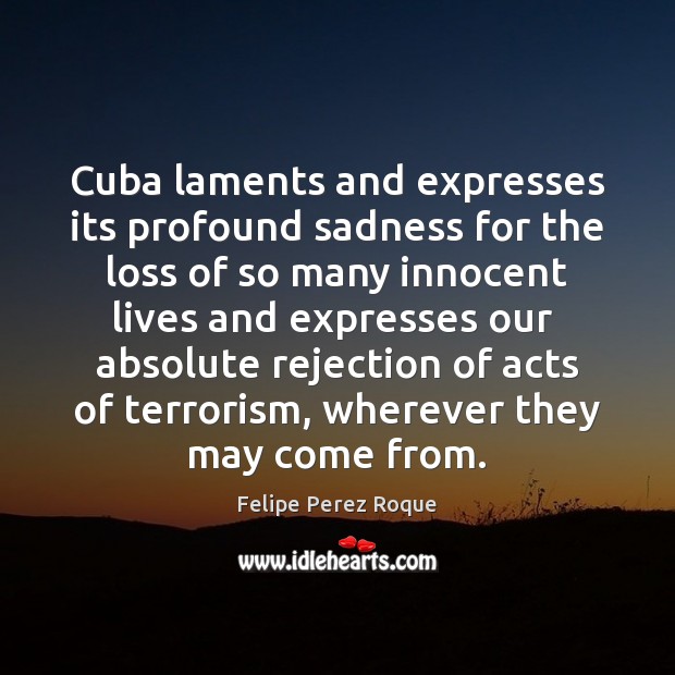 Cuba laments and expresses its profound sadness for the loss of so Felipe Perez Roque Picture Quote