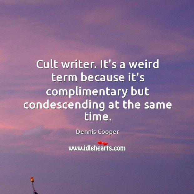 Cult writer. It’s a weird term because it’s complimentary but condescending at Dennis Cooper Picture Quote