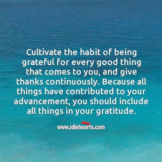Cultivate the habit of being grateful for every good thing that comes to you. Image