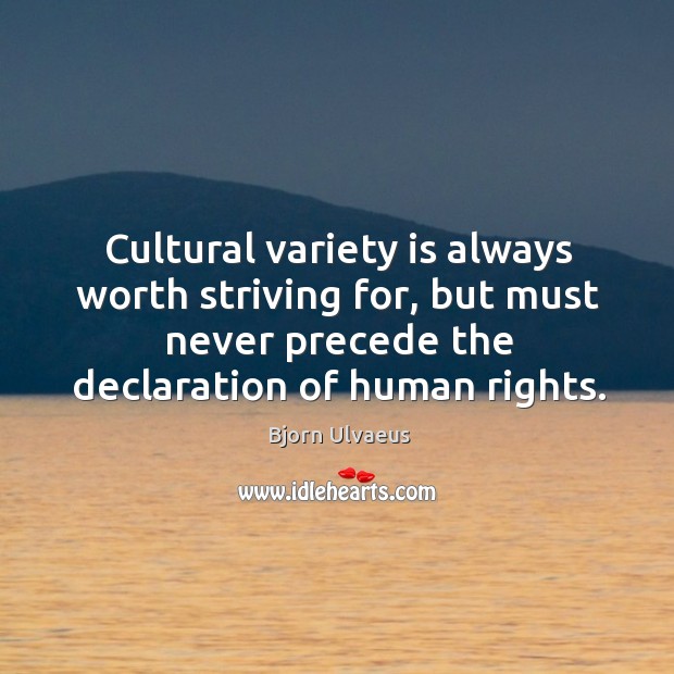 Cultural variety is always worth striving for, but must never precede the declaration of human rights. Bjorn Ulvaeus Picture Quote