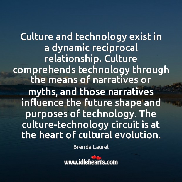 Culture and technology exist in a dynamic reciprocal relationship. Culture comprehends technology Brenda Laurel Picture Quote