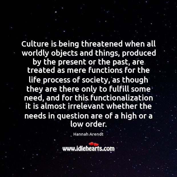 Culture is being threatened when all worldly objects and things, produced by Image
