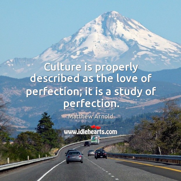 Culture is properly described as the love of perfection; it is a study of perfection. Image