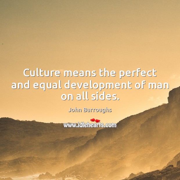 Culture means the perfect and equal development of man on all sides. John Burroughs Picture Quote