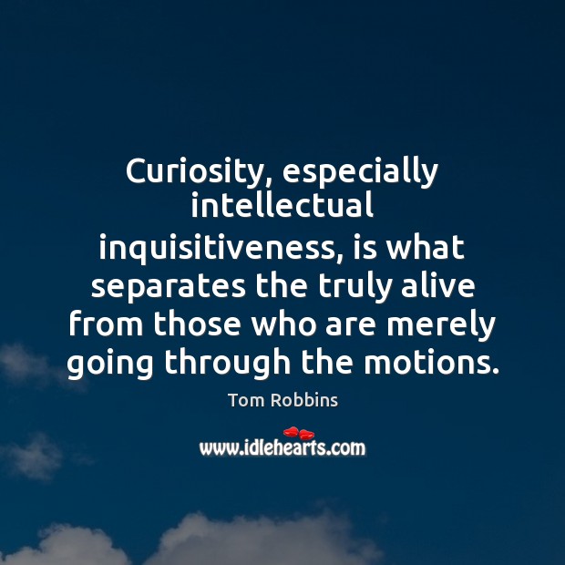 Curiosity, especially intellectual inquisitiveness, is what separates the truly alive from those Tom Robbins Picture Quote