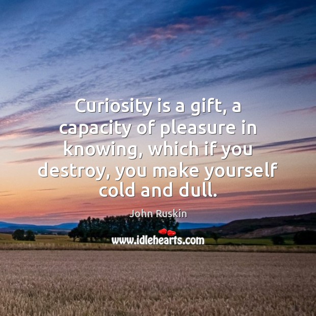 Curiosity is a gift, a capacity of pleasure in knowing, which if John Ruskin Picture Quote