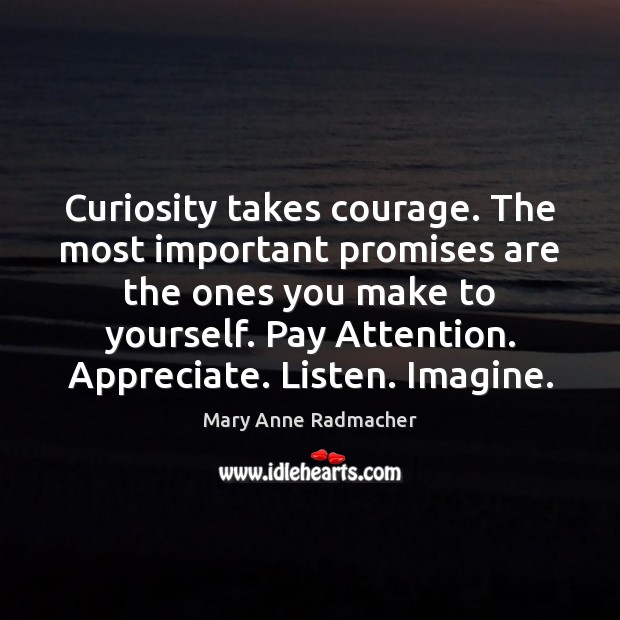 Curiosity takes courage. The most important promises are the ones you make Mary Anne Radmacher Picture Quote