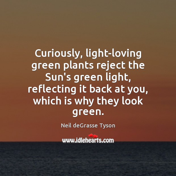 Curiously, light-loving green plants reject the Sun’s green light, reflecting it back Neil deGrasse Tyson Picture Quote