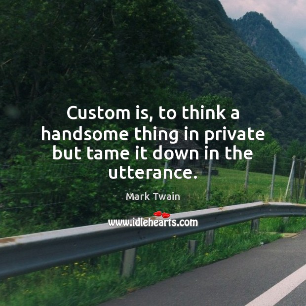 Custom is, to think a handsome thing in private but tame it down in the utterance. 