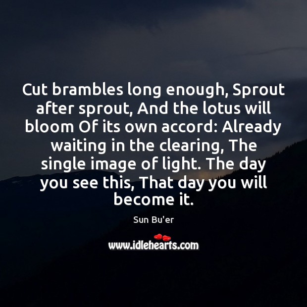 Cut brambles long enough, Sprout after sprout, And the lotus will bloom Sun Bu’er Picture Quote