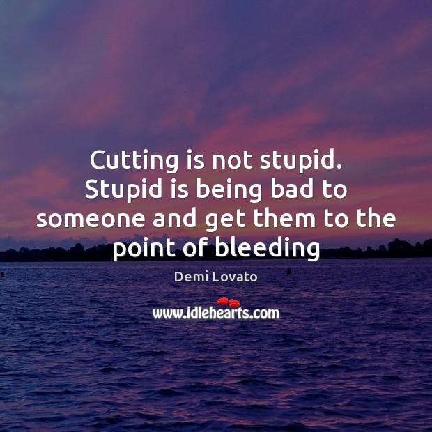 Cutting is not stupid. Stupid is being bad to someone and get Demi Lovato Picture Quote