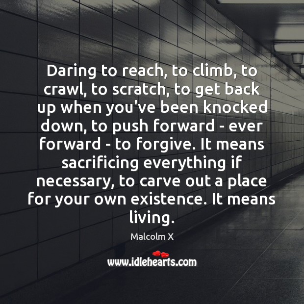 Daring to reach, to climb, to crawl, to scratch, to get back Malcolm X Picture Quote