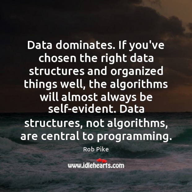 Data dominates. If you’ve chosen the right data structures and organized things Rob Pike Picture Quote