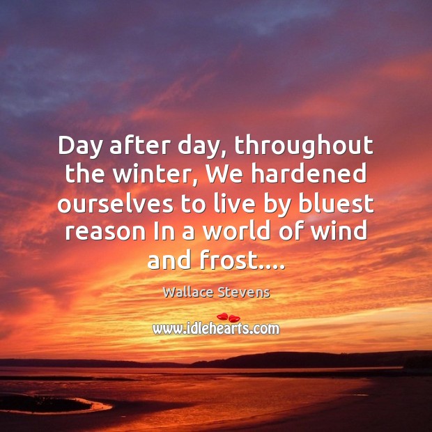 Day after day, throughout the winter, We hardened ourselves to live by Wallace Stevens Picture Quote