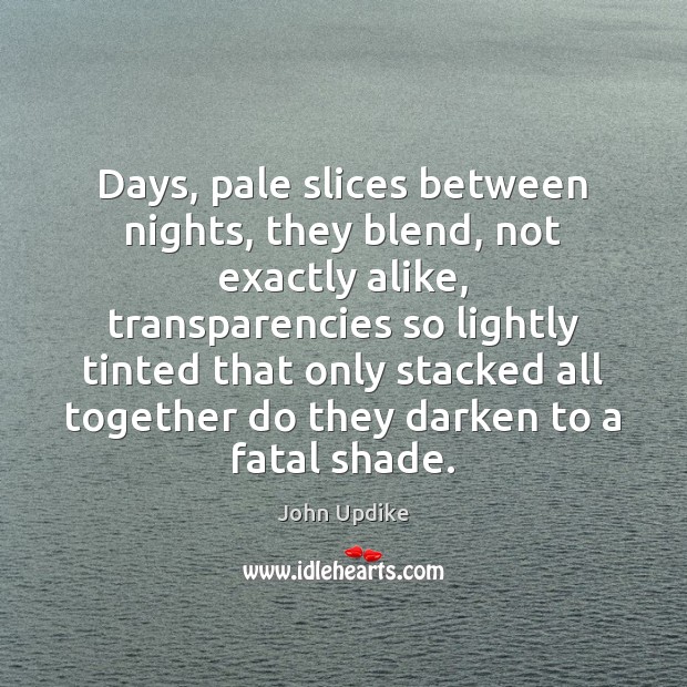 Days, pale slices between nights, they blend, not exactly alike, transparencies so John Updike Picture Quote