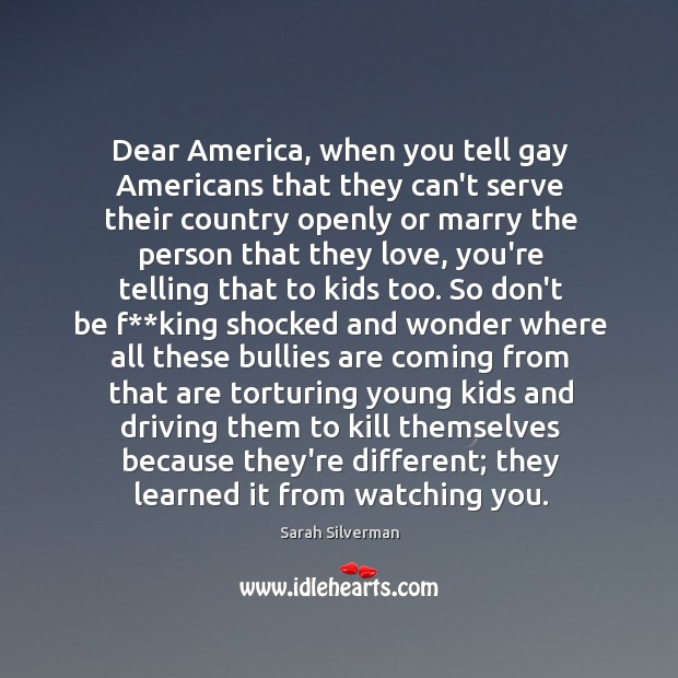 Dear America, when you tell gay Americans that they can’t serve their Sarah Silverman Picture Quote
