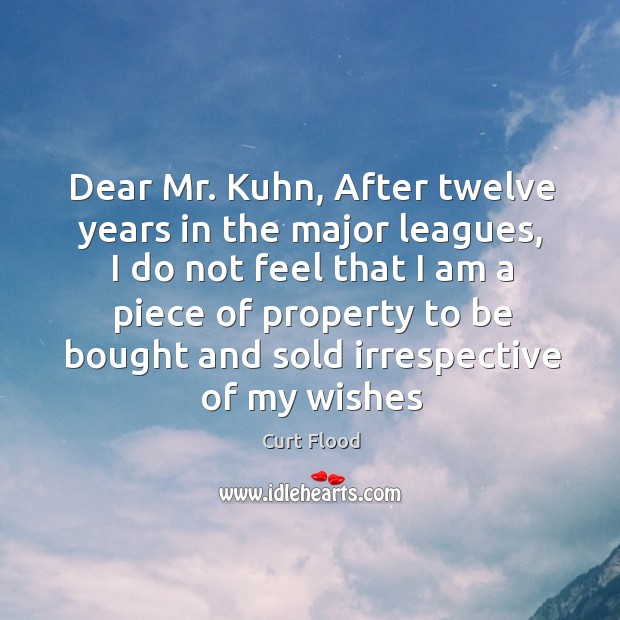 Dear Mr. Kuhn, After twelve years in the major leagues, I do Image