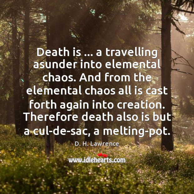 Death is … a travelling asunder into elemental chaos. And from the elemental D. H. Lawrence Picture Quote