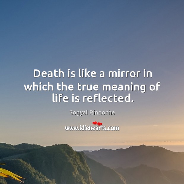 Death is like a mirror in which the true meaning of life is reflected. Sogyal Rinpoche Picture Quote