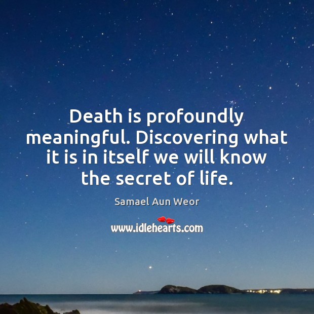 Death is profoundly meaningful. Discovering what it is in itself we will Samael Aun Weor Picture Quote
