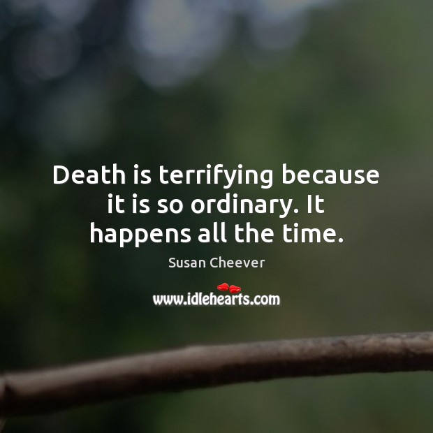 Death is terrifying because it is so ordinary. It happens all the time. Susan Cheever Picture Quote