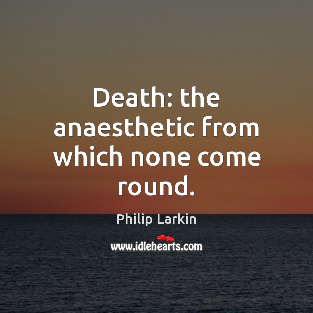 Death: the anaesthetic from which none come round. Philip Larkin Picture Quote