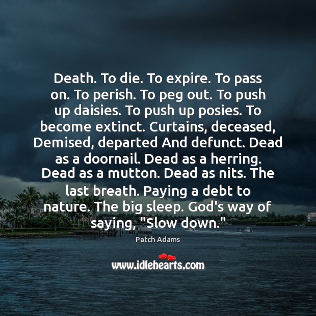 Death. To die. To expire. To pass on. To perish. To peg Patch Adams Picture Quote